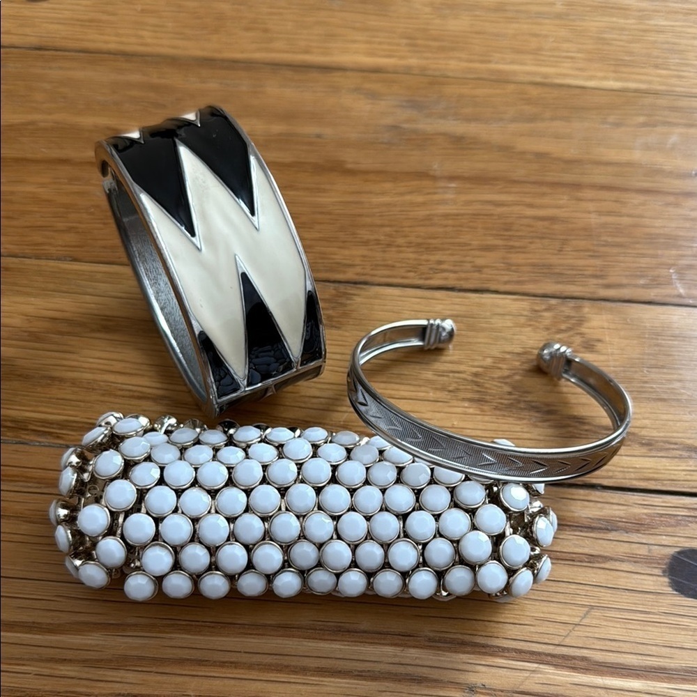 Black White Silver Bracelets Cuff